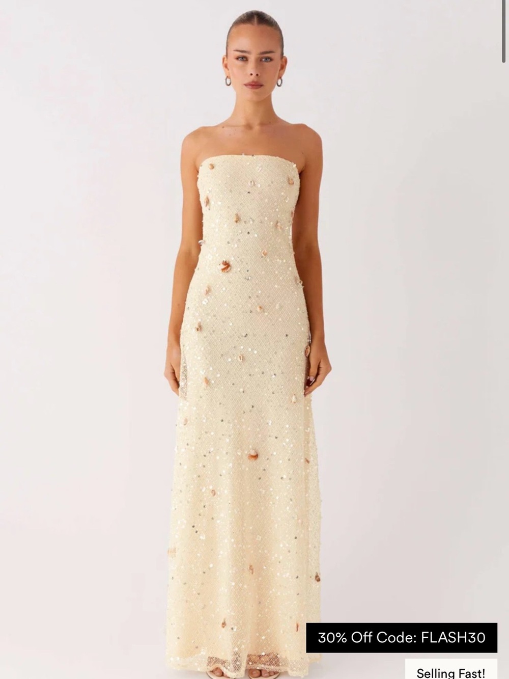 Peppermayo Strapless Ivory Beaded Seashell Evening Gown